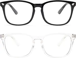 livho 2 Pack Blue Light Blocking Glasses, Computer Reading/Gaming/TV/Phones Glasses for Women Men,Anti Eyestrain & UV Glare (Light Black+Clear)