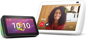 Echo Show 8 (2nd Gen, 2021 release) | Smart display with Alexa - Glacier White + Echo Show 5 (2nd Gen, Kids) - Chameleon