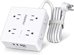 6 Feet Power Strip with 4 USB Ports (1 USB C) -POWRUI 8 Widely Surge Protector Outlets, 3 Side Outlet Extender with 6 Ft Flat Plug Extension Cord for Home Office Dorm Room Essentials, ETL Listed