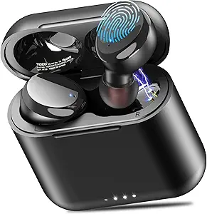 TOZO T6 True Wireless Earbuds Bluetooth 5.3 Headphones Touch Control with Wireless Charging Case IPX8 Waterproof Stereo Earphones in-Ear Built-in Mic Headset Premium Deep Bass Black (2022 Upgraded)