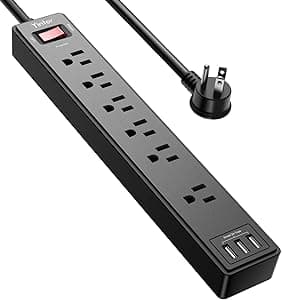 Power Strip with 6 Feet, Yintar Surge Protector with 6 AC Outlets and 3 USB Ports, 6 Ft Extension Cord for for Home, Office, Dorm Essentials, 1680 Joules, ETL Listed, (Black)